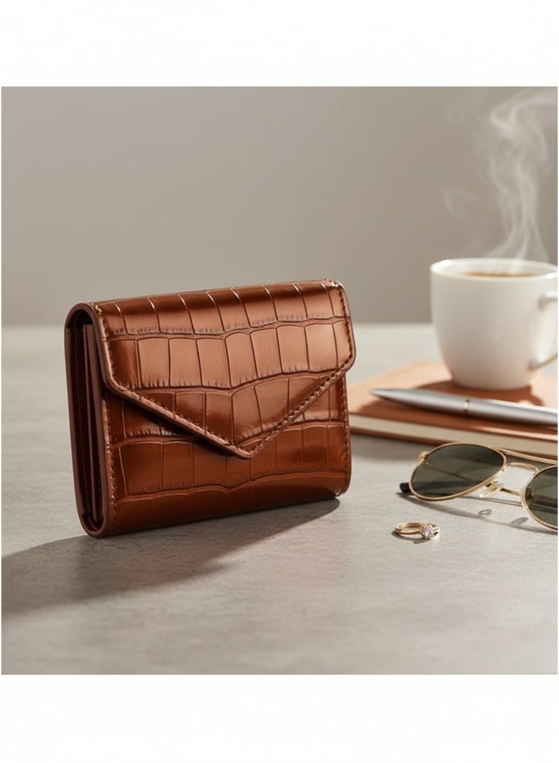 زوبا محفظة نسائية فاخرة بنقشة جلد التمساح – تصميم ميني أنيق وصغير الحجم بفتحات متعددة للكروت وجيب للنقود الورقية والعملات المعدنية – خامة جلد متينة لامعة وسهلة الحمل داخل أي شنطة – تنظيم مثالي وراحة يومية في محفظة واحدة مدمجة وعصرية -لون عسلي - Image 2